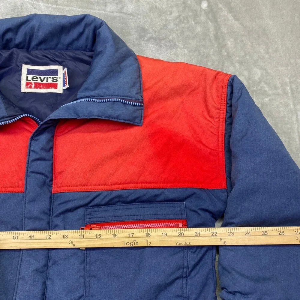 VTG Levis 70's Puffer Jacket Red Blue Color‎ Block 3M Thinsulate Sz M Retro USA